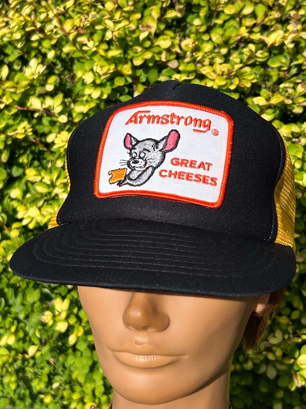 Vintage 80s 90s Armstrong Cheese 🧀 Patch trucker mesh snapback cap hat baseball
